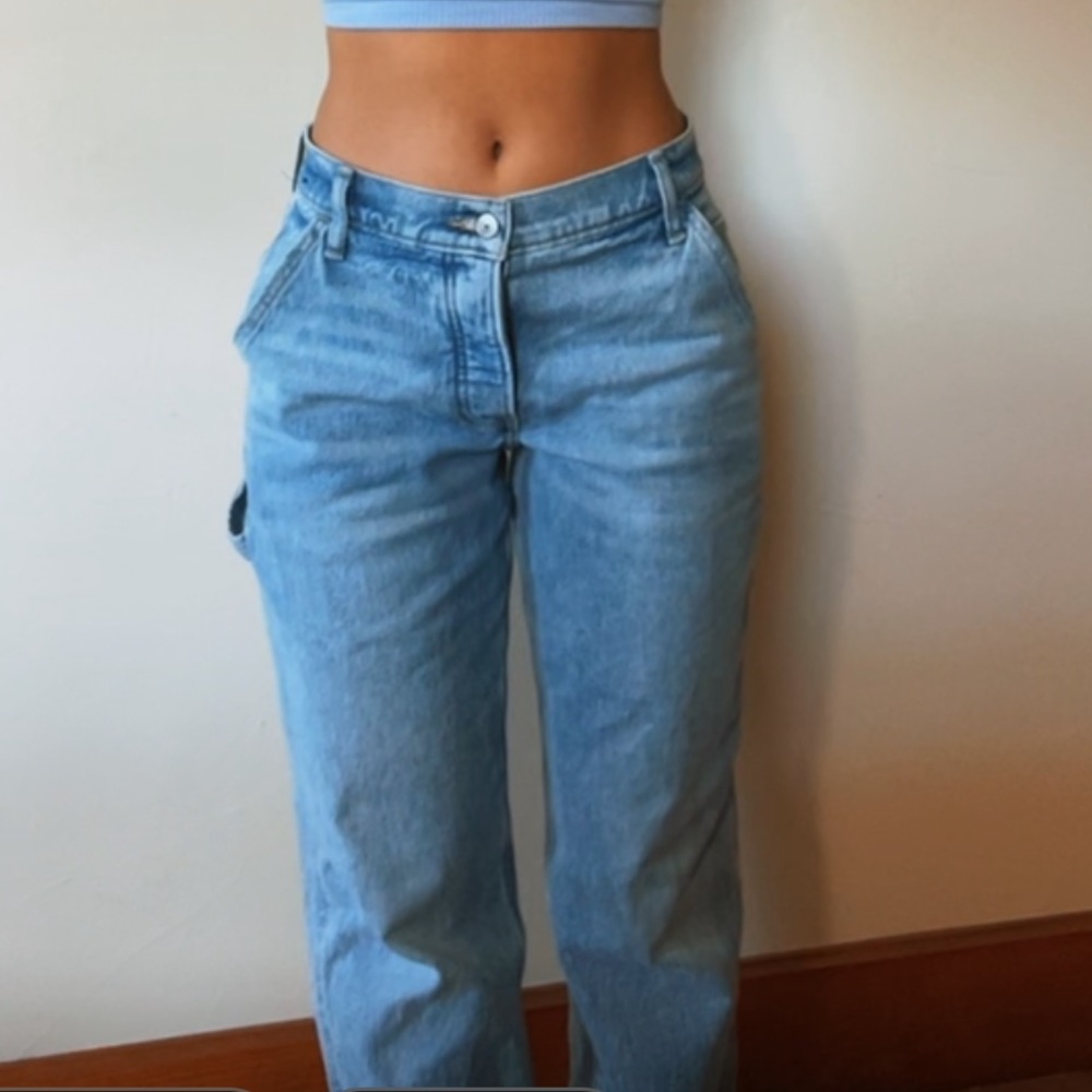Off White Abercrombie Cargo Jeans Mid Rise Curve Love Size 2 or 26 - Picture 2 of 7